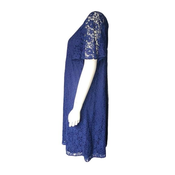 Lane Bryant Dress Womens Plus Size 22 Solid All Blue Lace Zip Back Short Sleeve - Picture 2 of 8